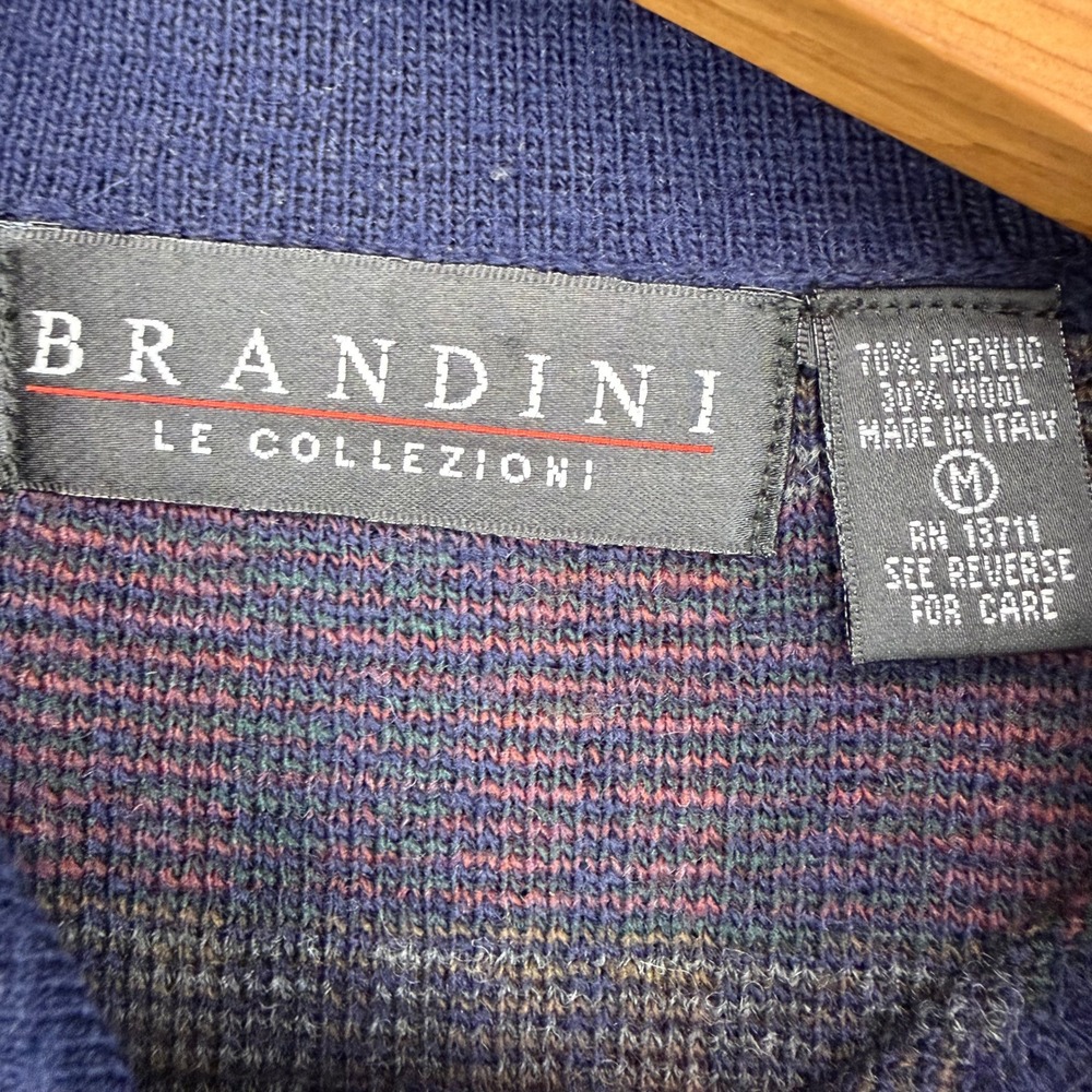 Brandini Le Collezioni Mens Medium Blue Plaid Wool Blend Polo Sweater Italy - Picture 2 of 7